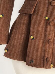 Elamini Bộ 2 món áo khoác nhung kẻ thêu hoa và váy ngắn, thanh lịch khi đi làm - màu nâu - Xem 5