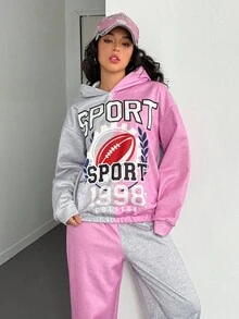 Teenager (Mädchen) minimalistischer Muster Hoodie Langarm Sweatshirt und Hose Set - Verschiedenfarbig - Übersicht 3