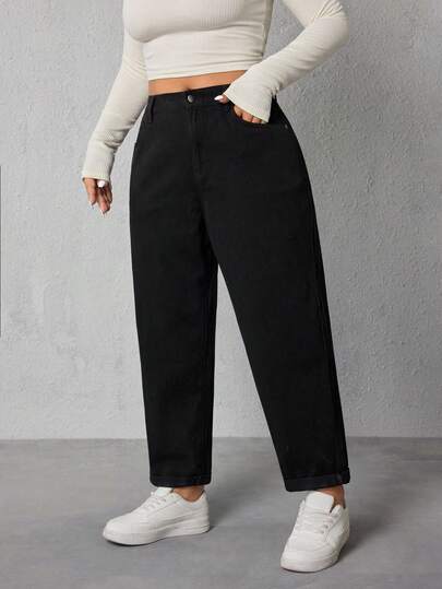 SHEIN ICON Jeans à simple design avec poche avant et boutons, porter décontracté au quotidien, grande taille