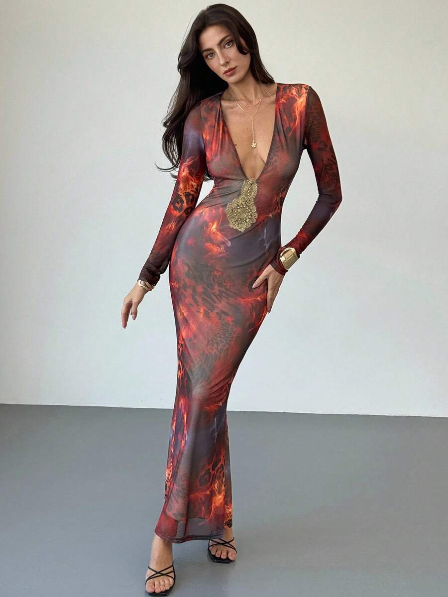 Aloruh 女士时尚性感豹纹连衣裙 - 彩色 - 查看 1