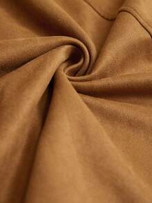 GENKIRA Suede Fabric Sleeveless Elegant Fitted Waist Dress With Flared Skirt - Khaki - View 7