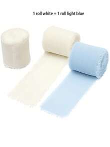 1/2/3rolls Diy Handmade Tassel Fabric Gift Packaging Chiffon Ribbon, Sky Blue 197*1.5 Inches Ribbon Suitable For Wedding Invitation, Bridal Bouquet, Gift Packaging, Diy Crafts, Bow Making,Christmas - 淺藍色 - 查看 8