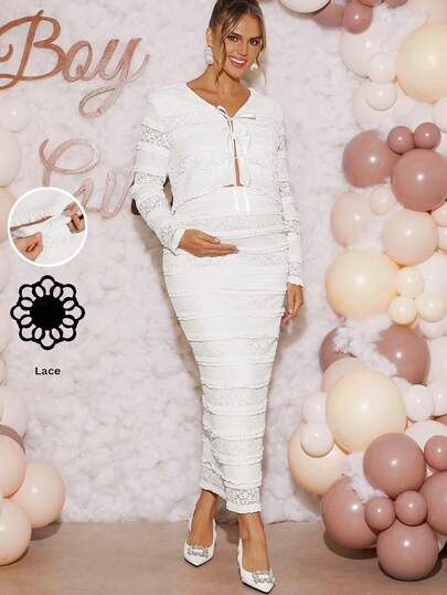 Loomaby Maternity Two-Piece Suits,Gender Reveal Dress,Maternity Dress,Baby Shower Dress