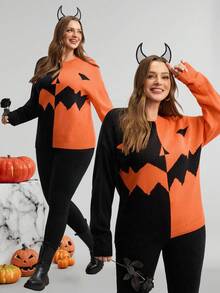 Comfylo Plus-Size Women's Winter Long-Sleeved Sweater For Autumn And Winter, Gothic Plus Size Women Halloween Costumes Ghost Going Out Winter Sweater - Multicolor - View 12