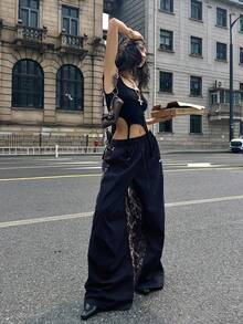 Coolane 女式纯色印花拼布休闲裤 - 藏蓝色 - 查看 5