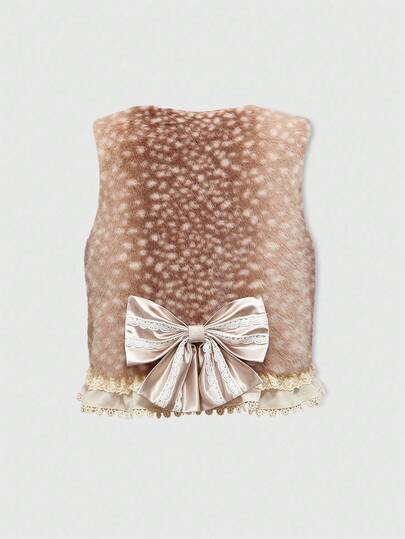 Kawaii Vintage Animal Print Furry Hooded Detachable Fur Collar Regular Jacket For Women