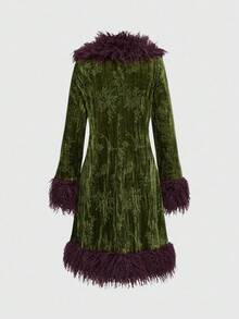 ROMWE Áo khoác lông thú giả màu sắc phong cách Hippie dành cho nữ - màu đen - Xem 2