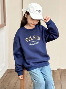 Genkimix Kids 青少年女孩字母印花休闲圆领运动衫 - 玫紅色 - 查看 3