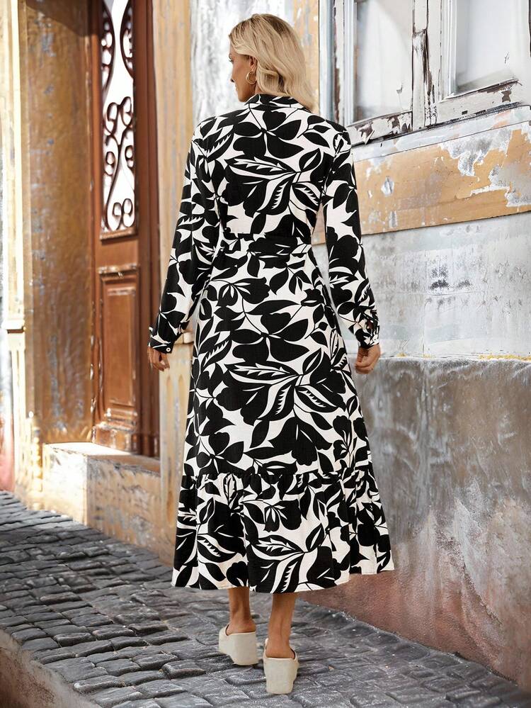 Women's Casual Plant Print Button Front Long Dress, Suitable For Vacation  Women's Floral Print Stand Collar Elegant Long Sleeve Dress Maxi Long Sleeve Dress Long Casual Dress Animal Print Maxi Dress Modest Maxi Dress Black Tie Waist Maxi Dress Fall Clothes For Women Fall Dresses For Women  Fall Dresses For Women Dresses For Women Elegant  Dresses For Women Elegant  Dresses For Women Elegant Dresses For Women Casual