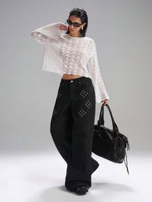 LYSMO 2025 Otoño Mujeres Estilo Edgy/Calado/Suéter/Punto/Baile de graduación/Formal/Cumpleaños/Estilo de los 90/Casual de negocios/Vacaciones/Playa/Elegante/Estilo occidental/Salir/Elegante/Y2K/Club/Oficina/Cóctel/Vintage/Ajustado/Festival rave/Divertido/Elegante/Vintage/Ropa de calle/Vacaciones/Concierto de country/Trabajo/Formal/Vacaciones de primavera/Despedida de soltero/Conciertos/Malos tipos/Básico/Graduación/Suéteres de mujer - Blanco - Ver 6