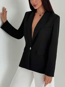 Aloruh Women's Solid Color Lapel NeckLong Sleeve Casual Blazer Jacket, Autumn