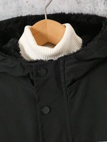 Vacaura Chaqueta con capucha con cremallera, forro térmico y rayas reflectantes para niño preadolescente, cálida y cómoda para actividades al aire libre, otoño/invierno - Negro - Ver 5
