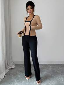 Elenzga Women's Elegant Commuter Contrast Trim Long Sleeve Top & Camisole & Pants Set - Multicolor - View 5