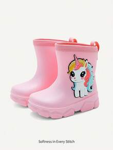 Cozy Pixies A Pair Of Girls' All-Season Unicorn Rain , Cute,  Soft Rubber  Baby Boots - Pink - View 2