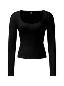 Zavorell 女士簡約圓領純色修身長袖T恤