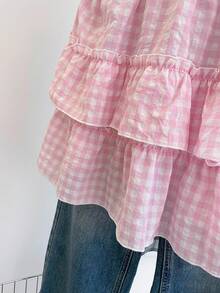 INAWLY Women's Plaid Ruffle Hem & Sleeve Blouse - Baby Pink - View 7