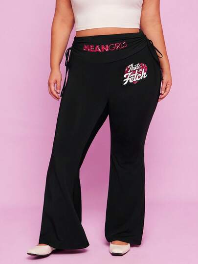 Mean Girls | SHEIN Plus Size Letter Graphic Drawstring Detail Flared Leg Leggings