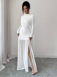 Rafferiza Váy dài tay xẻ tà hở lưng, dây buộc kiểu Pháp lãng mạn tối giản dành cho nữ, mùa thu - trắng - Xem 7