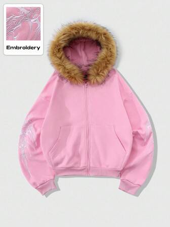 Street Life Felpa corta con cappuccio e colletto in pelliccia, stile streetwear da uomo, autunno