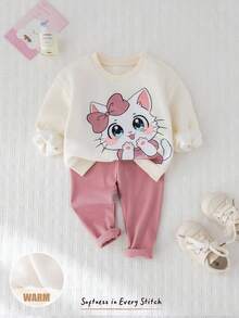 Cozy Pixies 2 pezzi Set di felpa girocollo a maniche lunghe con motivo carino per bambina e leggings in colore unito con vita elastica, autunno/inverno