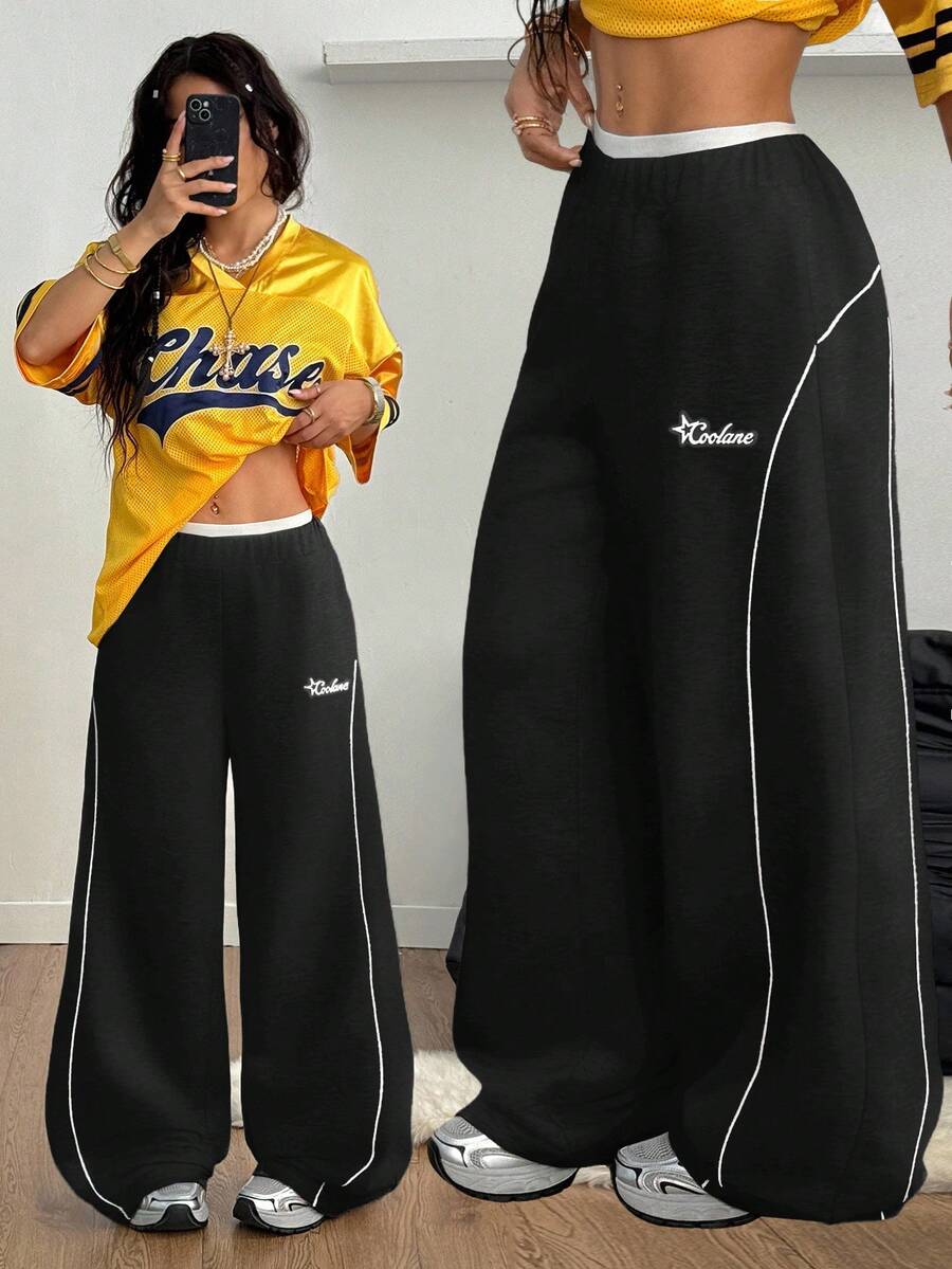 Coolane Quần jogger rộng thùng thình vá màu xám dành cho nam và nữ mặc khi về quê mùa hè theo phong cách tối giản, cơ bản, thể thao, thường ngày, dạo phố - màu đen - Xem 1