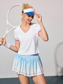 CourtClass 女式修身V领无袖网球运动背心 - 白色 - 查看 5