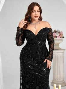 Coutiva Vestido de noche formal de talla grande (muy adornado)