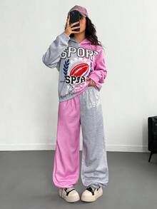 Teenager (Mädchen) minimalistischer Muster Hoodie Langarm Sweatshirt und Hose Set - Verschiedenfarbig - Übersicht 5