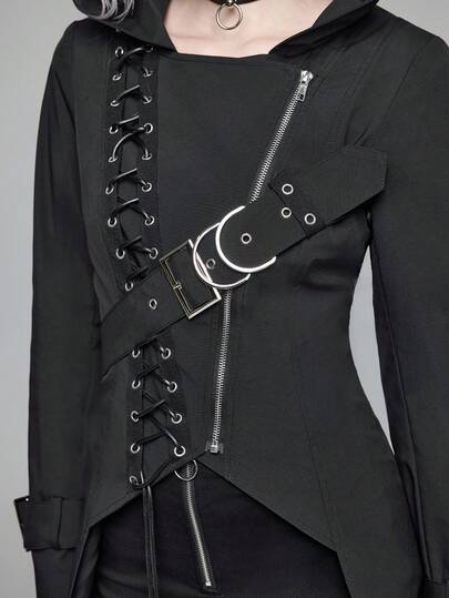 EDITION Women's Asymmetric Hooded Long Coat, Gothic Style