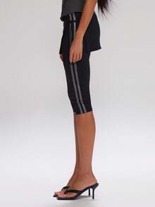 MUSERA Overlay Panel Stripe Binding Slinky Capri Pants Pedal Pushers Cute Casual Work Streetwear Sporty Work Wear Corporate Run  Party Summer - Black - View 3
