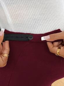 SHEIN 孕妇纯色可调节腰部保暖内衬打底裤 - 酒紅色 - 查看 4