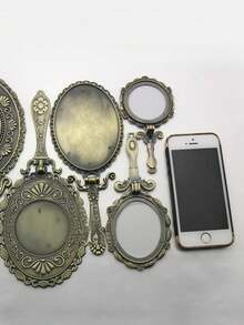 Cirelle 1PC Metal Long-Handled Mirror, Handheld Makeup Mirror, Retro Home Decoration, Women's Fashion Accessory - Multicolor - View 2