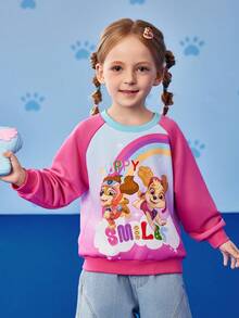 SHEIN | PAW Patrol 小女孩可爱甜美小狗彩虹渐变印花撞色插肩袖卫衣，秋冬 - 粉色 - 查看 5