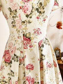 Vintamour 复古优雅女士连衣裙，提花甜心领休闲假日派对连衣裙，秋季女装，秋季穿搭，秋季连衣裙，冬季女装，冬季女装，圣诞节女装，圣诞节女装，圣诞节派对连衣裙，圣诞派对连衣裙，优雅派对连衣裙，优雅派对连衣裙 - 杏色 - 查看 6