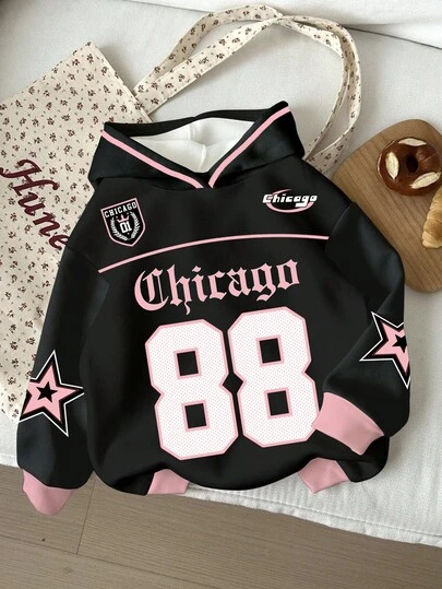 Tween Girl Casual 88 Graphic Print Sweatshirt, Fashion Basketball Jersey Style, Preppy, Street Chic, Suitable For Autumn/Winter Fall Jerseys For Tween Girl Clothes For Tween Girl Sweatshirt Jersey For E Girl Clothes