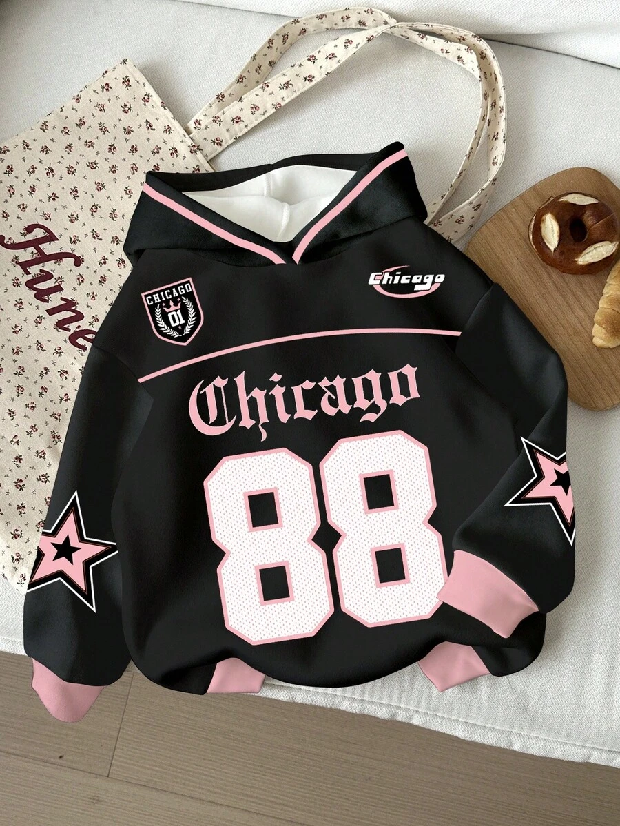Tween Girl Casual 88 Graphic Print Sweatshirt, Fashion Basketball Jersey Style, Preppy, Street Chic, Suitable For Autumn/Winter Fall Jerseys For Tween Girl Clothes For Tween Girl Sweatshirt Jersey For E Girl Clothes - Multicolor - View 1