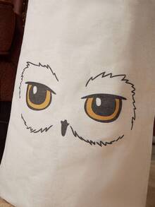 HARRY POTTER X SHEIN 1 Giỏ đựng đồ in hình cú Hedwig, chất liệu vải cotton lanh dày dặn, có thể đựng quần áo bẩn, đồ chơi, khăn tắm và các vật dụng khác, quà tặng Giáng sinh. - trắng - Xem 4