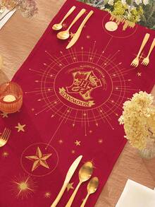 HARRY POTTER X SHEIN 1pc Thickened Non-Slip All-Over Print Table Runner, Holiday Red Table Runner, Fits Various Table Lengths 90/160/183/200cm,Christmas