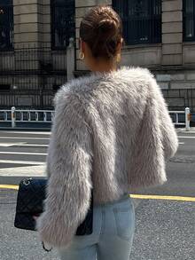 DAZY Women's Solid Color Cropped Jacket, Fashionable For Commuting, Autumn/Winter Y2k - Light Grey - View 6