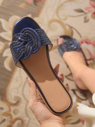 CUCCOO TILAWA Women's Rhinestone Decorated Casual Flat Slide Sandals