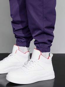 Claim Dot Men Cartoon Printed Drawstring Waist Flap Pocket Loose Jogger Cargo Pants, Fall - Purple - View 7