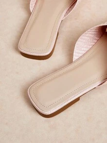 Rosivie 2025年夏季时尚方头一脚蹬穆勒鞋，休闲低跟女鞋 - 淺粉色 - 查看 4