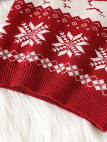 SHEIN 男婴/女婴休闲可爱雪花驯鹿圣诞铃铛圣诞树提花图案套头衫，适合秋冬季、居家、郊游、圣诞派对、丑陋的圣诞毛衣、家庭装、妈妈和我（3 件单独出售） - 紅色 - 查看 8