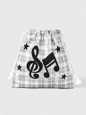 Anime Borsa da trucco e portamonete con laccio, di grande capacità, con motivi alla moda a quadri, note musicali e stelle