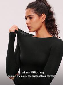 LUVLETTE Dream Curve 2ndSkin Super Soft Women's Basic Black Crew Neck Long-Sleeve Base Layer Top Max Stretch Thermal-Balance Base Layer Long-Sleeve Top Pajama Lingerie As Outerwear