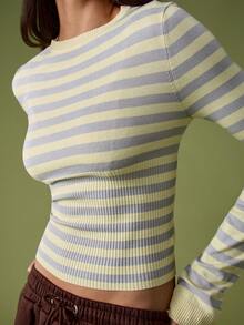 MISSGUIDED Women's Striped Fitted Waist Knit Long Sleeve Sweater Top For Fall Winter - Multicolor - View 1