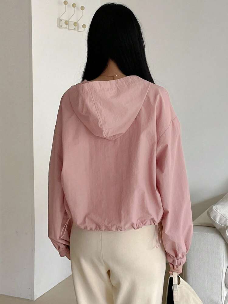 Women's Front Zipper Long Sleeve Hooded Jacket With Bowknot Embroidery, Casual Daily Wear,Fall Clothes