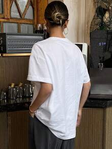 Livesso 女式短袖宽松圆领 T 恤，带标语和图案印花，夏季超大码 T 恤，图案 T 恤 - 白色 - 查看 2