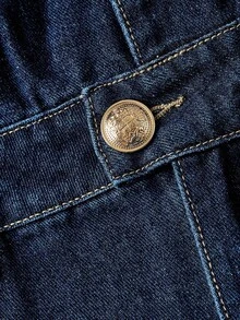 Sweetra 通勤休闲装饰纽扣深V领阔腿牛仔连体裤 - 深色水洗藍 - 查看 3