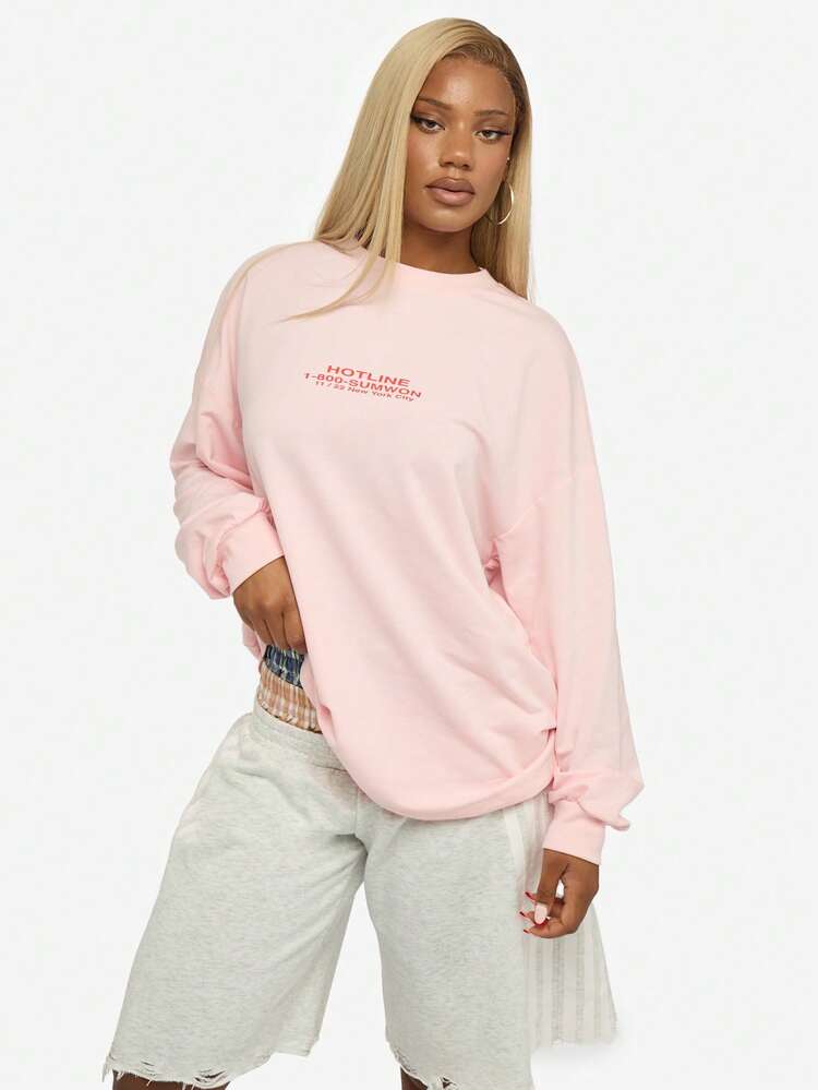 SUMWON WOMEN Long Sleeve Graphic Tee With Text Print